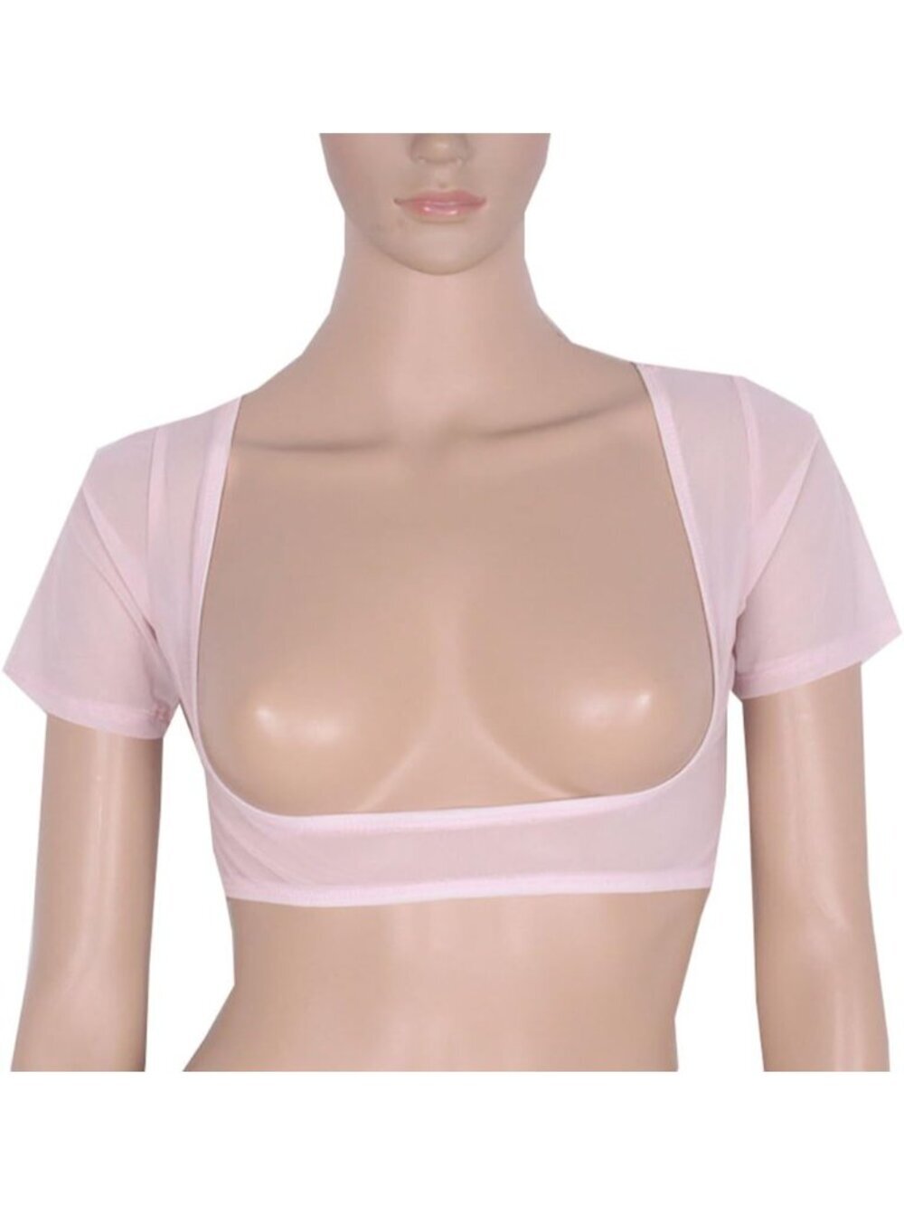〽️Women's Pink Mesh Open Bust Square Neck Short Sleeve Belly Dance Crop Top